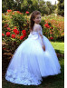 Long Sleeves White Lace Tulle Floor Length Flower Girl Dress